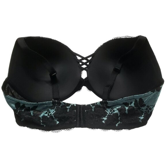 Torrid Curve Sexy Bra Black Teal Floral Underwire PushUp Plunge Crisscross 42DDD - Picture 10 of 11